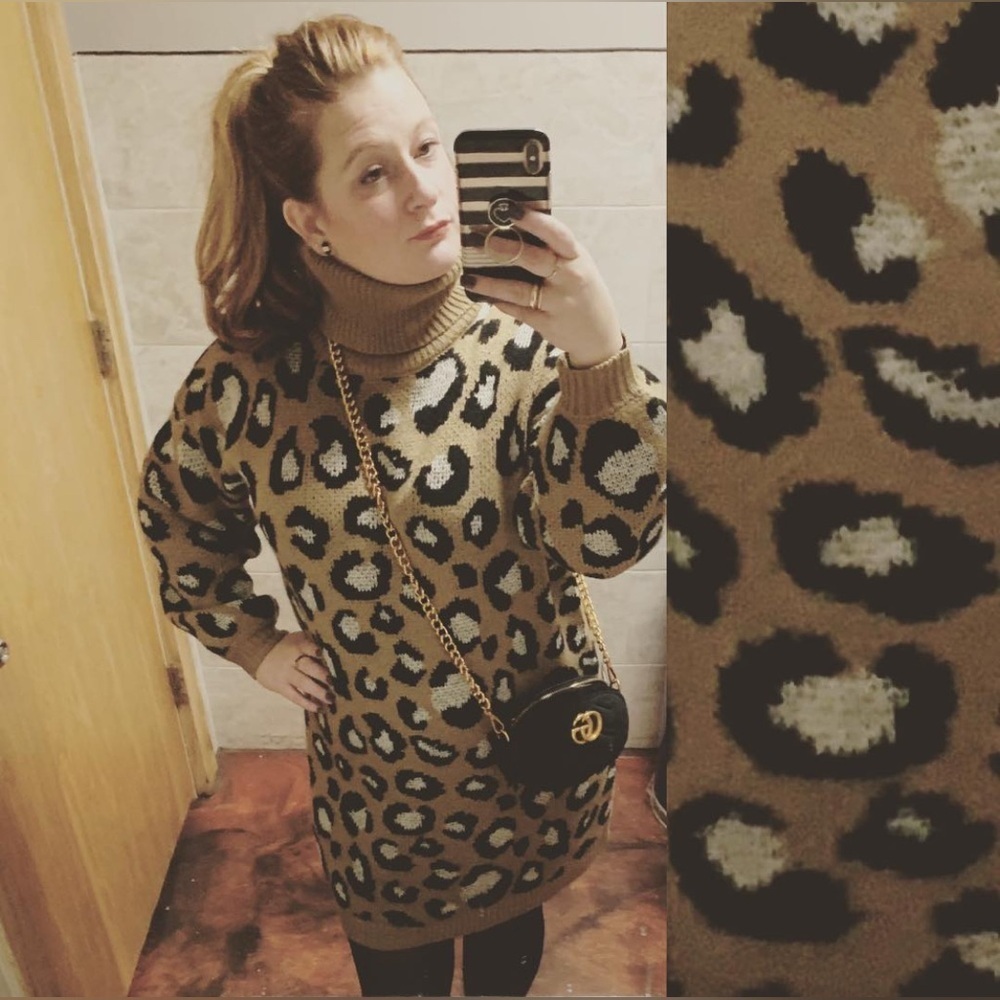 LIKE NEW Fantastic Fawn Leopard Sweater Dress